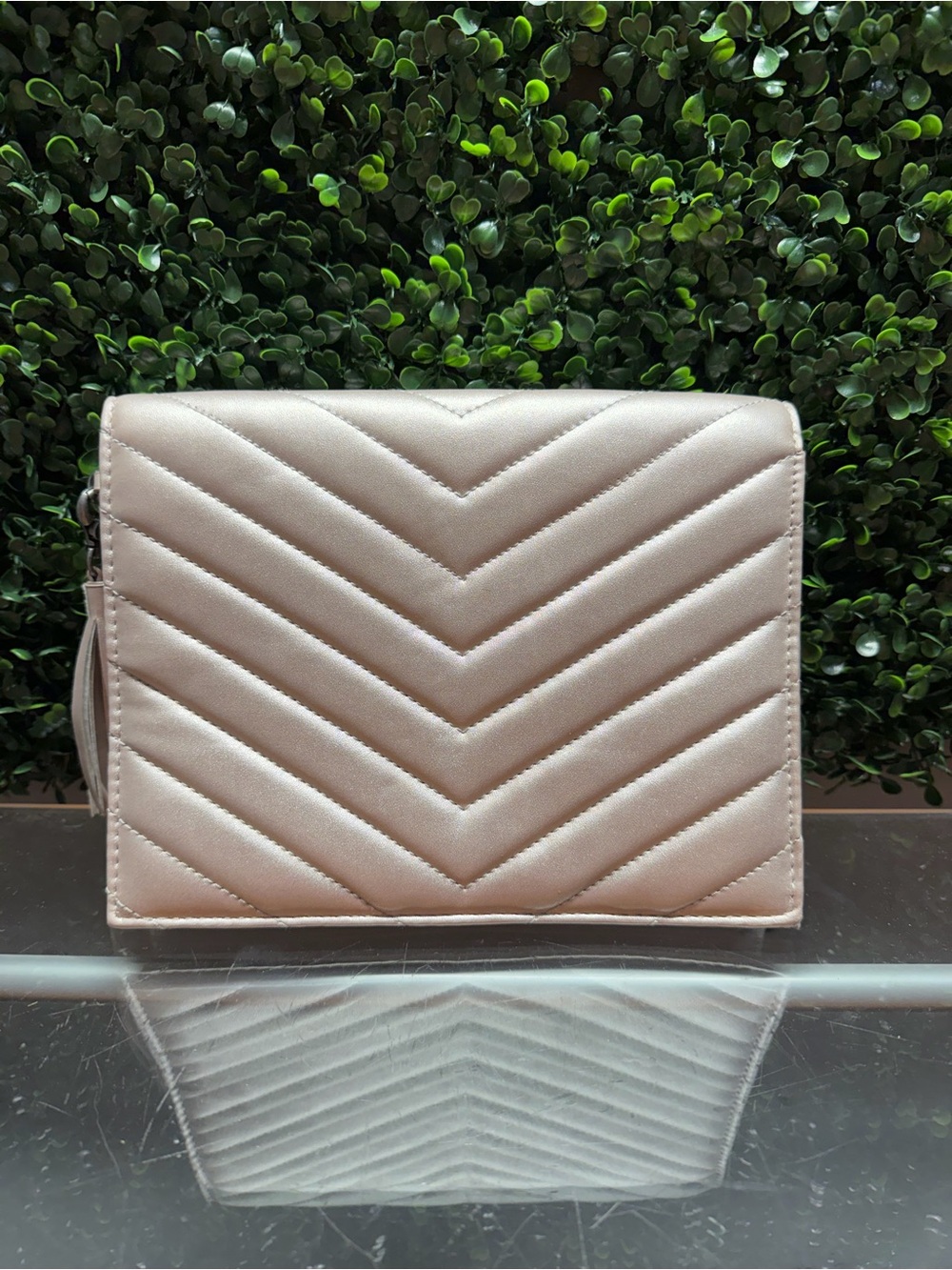 Neiman Marcus Quilted Chevron Metallic Clutch - Silver EUC